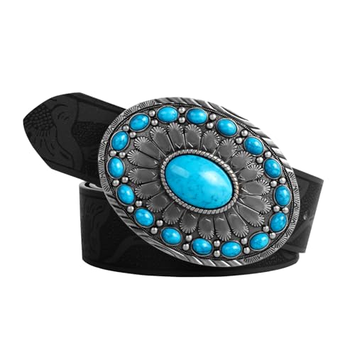 Women's Western Genuine Leather Belt Turquoise Buckle Cowgirl Country Style