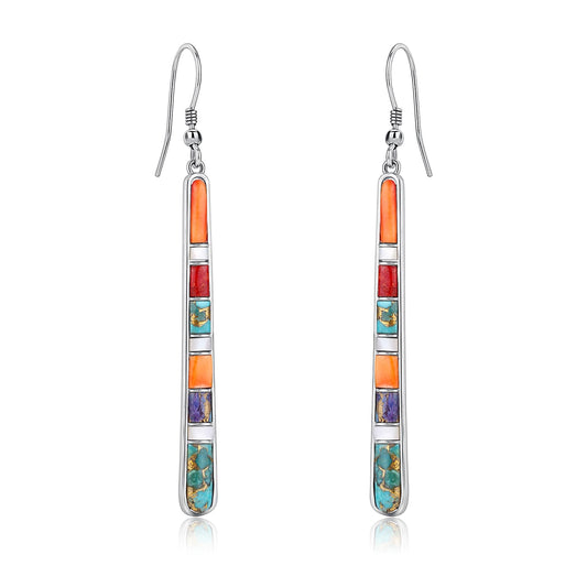 Turquoise Earrings for Women 925 Sterling Silver Gemstones Dangle Earrings Bohemian Style Statement Bar Earrings Dangle Earrings for Women Earrings Valentines Gifts