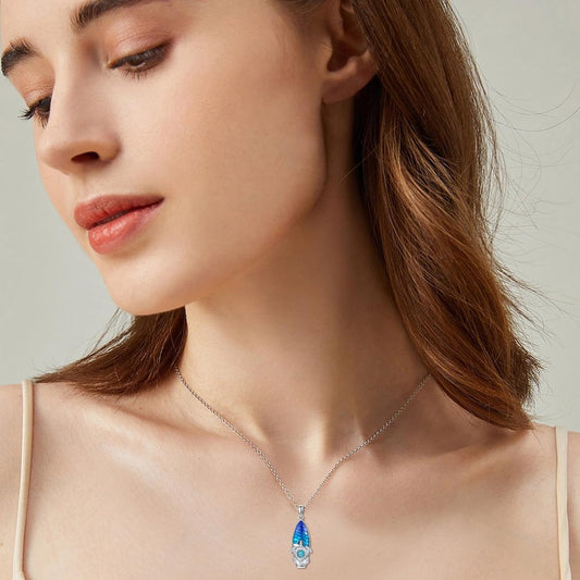 Surfboard Necklace for Women 925 Sterling Silver Natural Turquoise Surfboard Turtle Pendant Ocean Beach Necklaces Jewerly Gift for Women