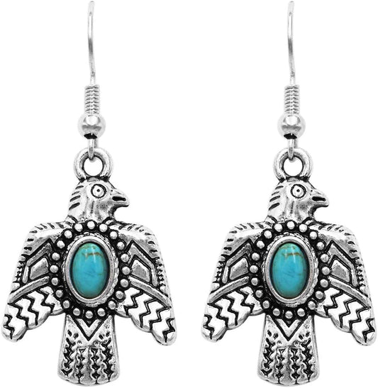 Rosemarie & Jubalee Women's South Western Style Aztec Thunderbird Turquoise Howlite Dangle Earrings