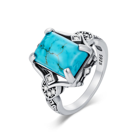 Turquoise Ring 925 Sterling Silver Boho Rings Western Jewelry Eternity Rings for Women Men Valentine's Day Jewelry Gifts for Boyfriend Girlfriend Size 7-9