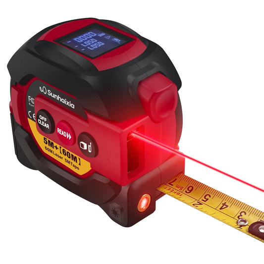 3 in 1 Digital Laser Tape Measure, 197ft/60m Laser Distance Meter, 16ft/5m Digital Tape Measure with Cross Line, AutoLock, ft/in/m Unit Switch, Measure Area, Volume, Pythagorean (Purple)