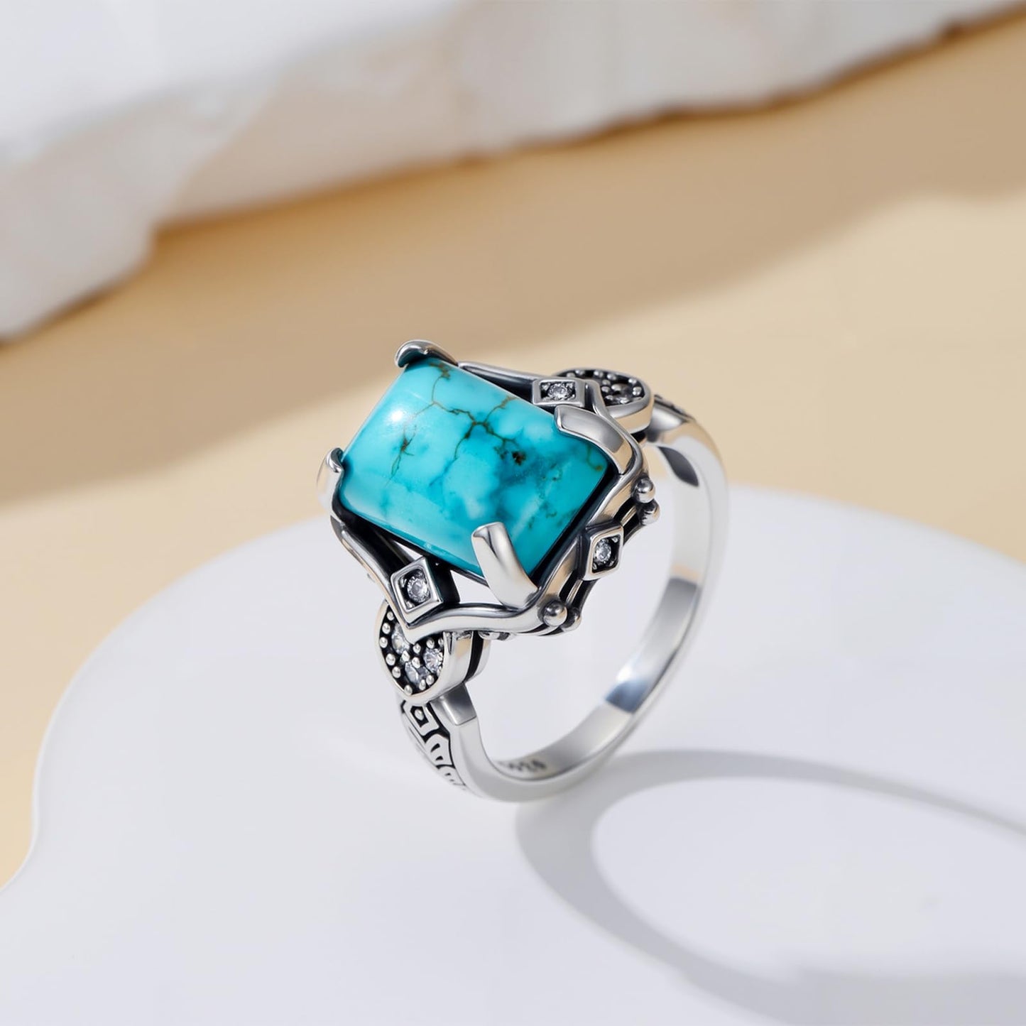 Turquoise Ring 925 Sterling Silver Boho Rings Western Jewelry Eternity Rings for Women Men Valentine's Day Jewelry Gifts for Boyfriend Girlfriend Size 7-9