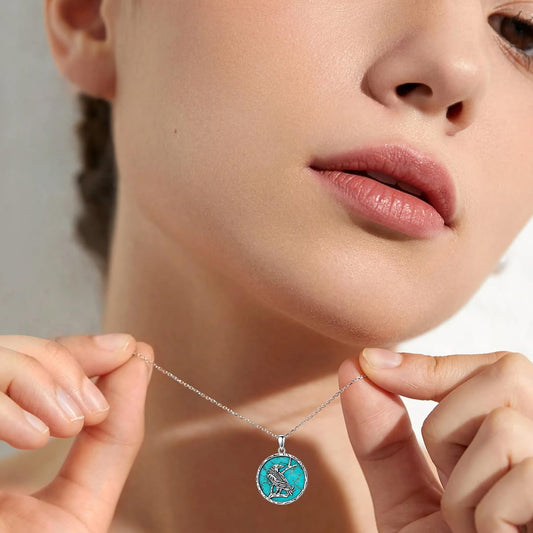 Turquoise Raven Necklace 925 Sterling Silver Real Blue Turquoise Viking Crow Pendant Western Vintage Animal Jewelry for Women