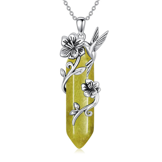 Hummingbird Necklace for Women 925 Sterling Silver Hexagonal Birthstone Gemstone Cute Bird Pendant for Girlfriends Jewelry for Her
