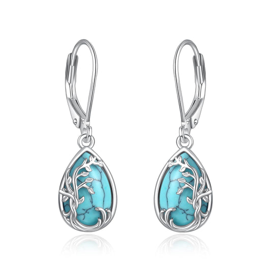 Palpitate Turquoise/Abalone Shell Earrings for Women 925 Sterling Silver Dangle Leverback Earrings Silver Jewelry Christmas Gifts