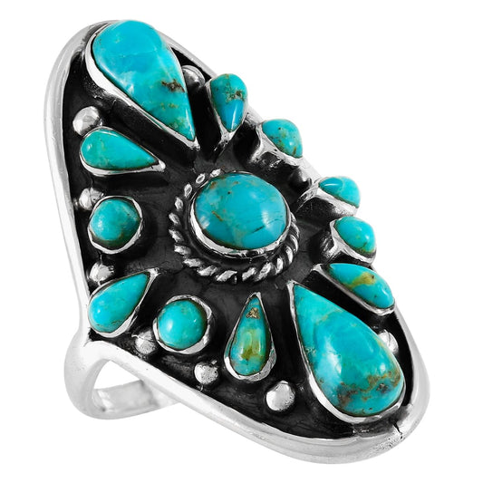 Turquoise Ring Sterling Silver 925 Genuine Gemstones Size 6 to 11