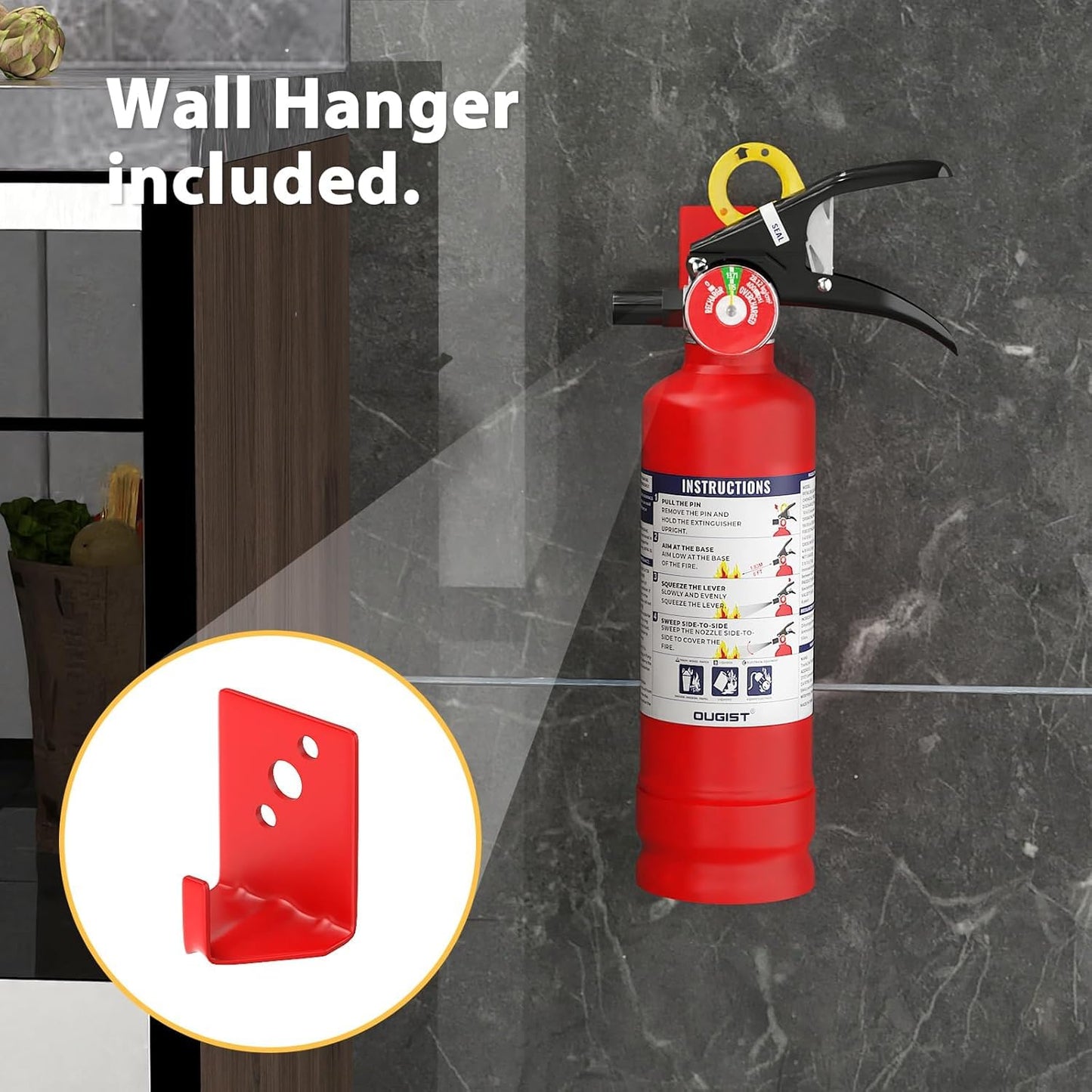 Ougist ABC Fire Extinguisher for Home & Vehicle - 2.5 lb 1-A:10-B:C Rated, Dry Chemical Fire Safety with Quick-Release Handle, Certified for Kitchen/Car/Boat Use-Model FF1KG-2Pack