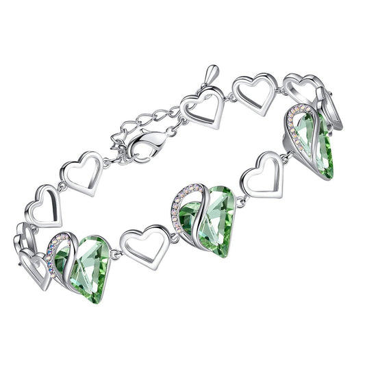 Leafael Infinity Love Heart Link Bracelets, Birthstone or Healing Stone Crystal Bracelet for Women, Silver Tone Jewelry Gifts for Her, 7-inch Chain and 2-inch Extender