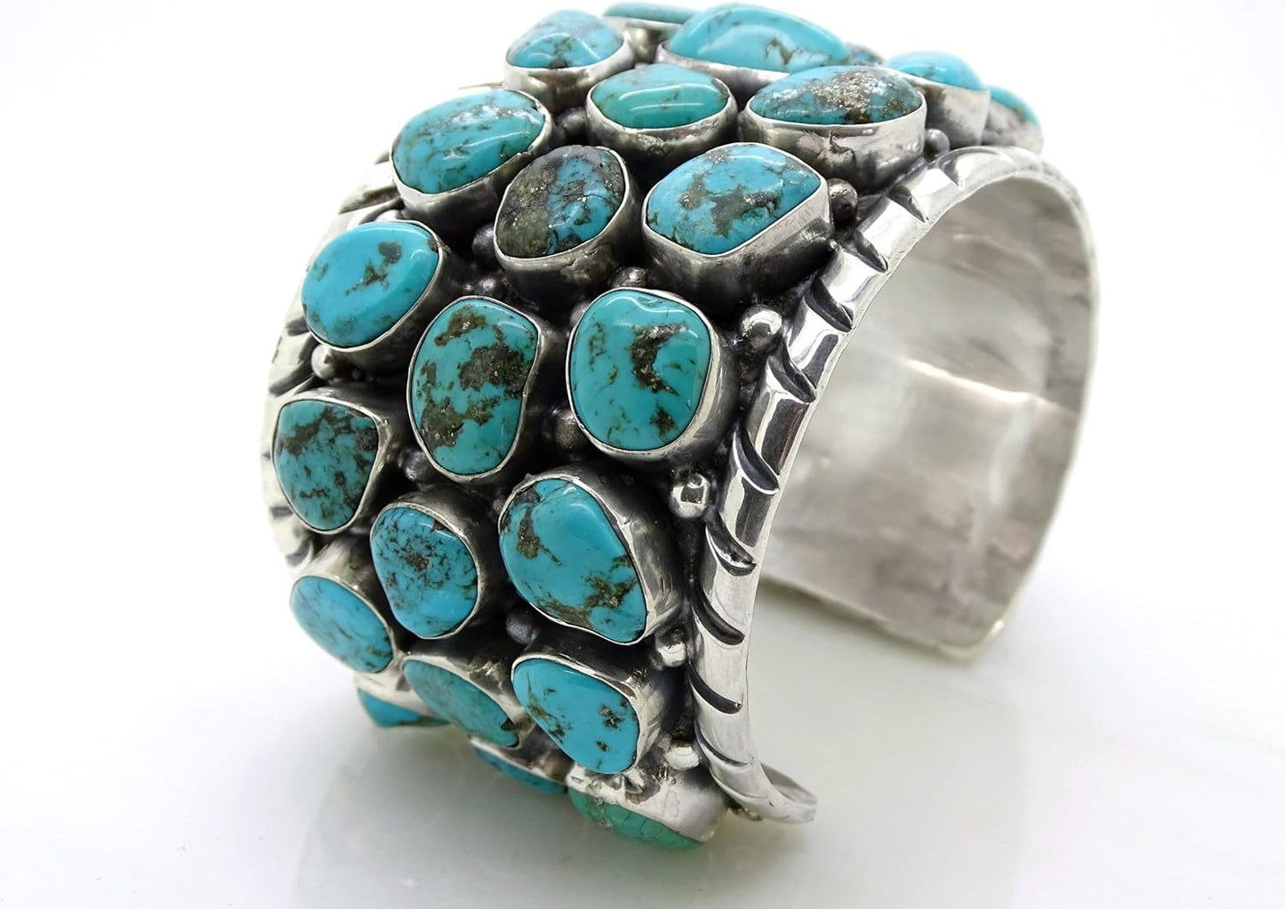 Wide Native American Navajo cuff bracelet Kingman turquoise cuff for men sterling silver
