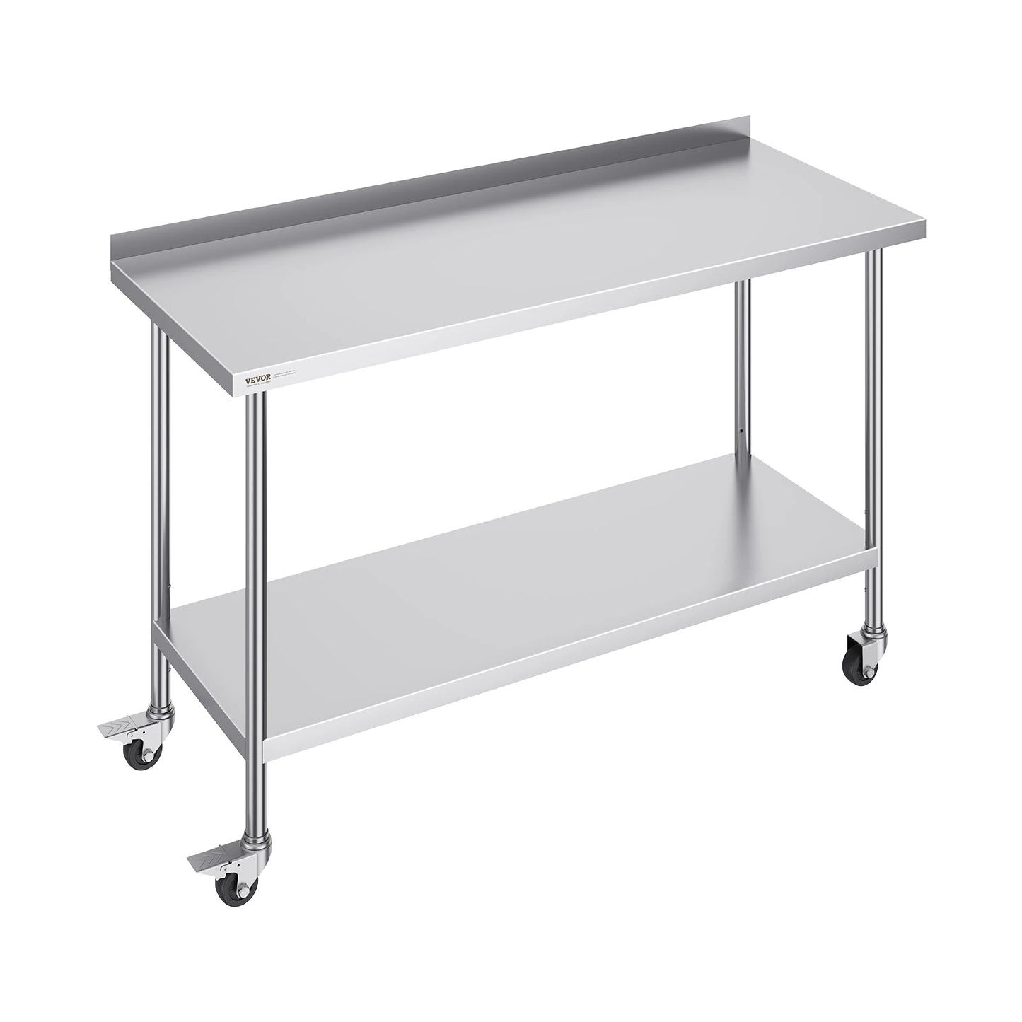 Stainless Steel Work Table Commercial Food Prep Worktable with Casters Heavy Duty Prep Worktable for Restaurant Home Hotel