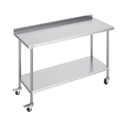 Stainless Steel Work Table Commercial Food Prep Worktable with Casters Heavy Duty Prep Worktable for Restaurant Home Hotel