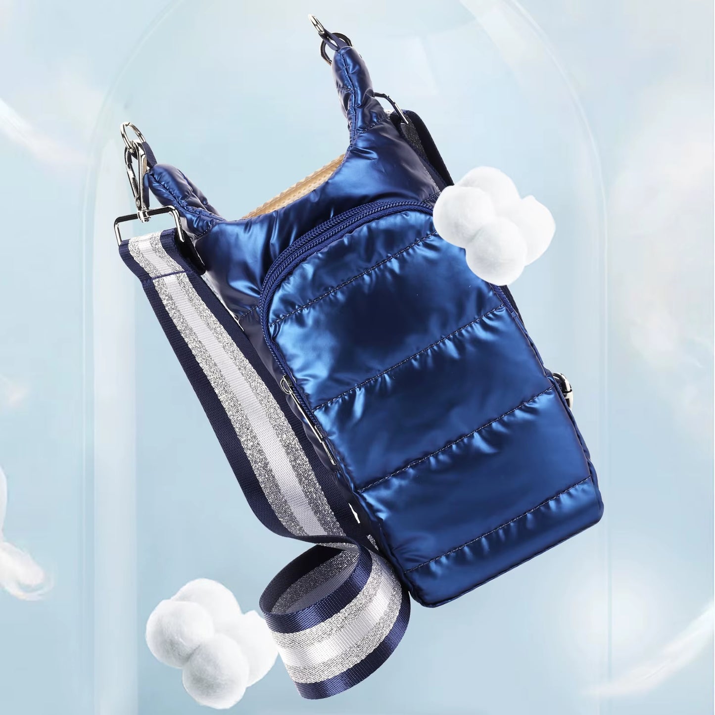 HydroCarry Puffer Tote – Adjustable Strap Water Bottle Carrier for Outdoor Travel & Daily Adventures