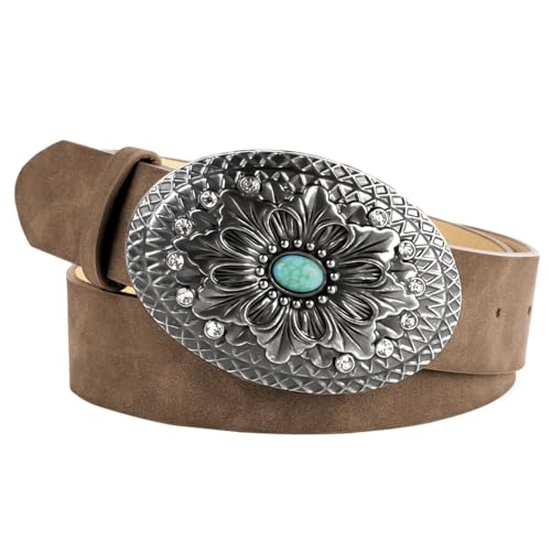 Women's Western Genuine Leather Belt Turquoise Buckle Cowgirl Country Style