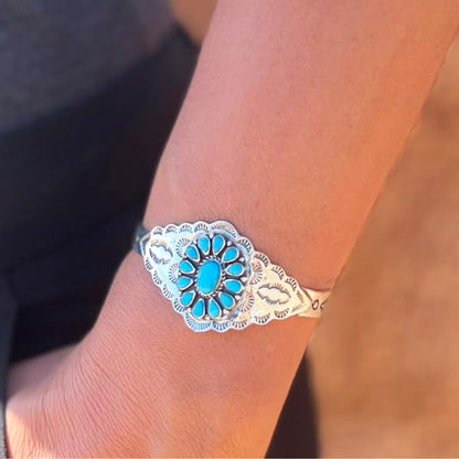 Turquoise Bracelet Sterling Silver 925 Genuine Gemstones Cuff Bracelet