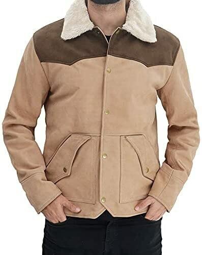 Yellow Men's TV Series John Dutton Cowboy Rip Wheeler Kevin Costner Suede Leather Jacket Stone