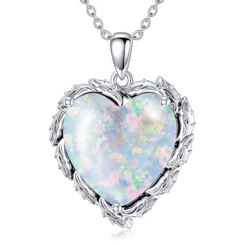 Genuine Gemstone Heart Necklaces for Women 925 Sterling Silver Natural Turquoise/Rose Quartz/Moonstone Pendant Vintage Western Jewelry Gift for Mom Wife Her
