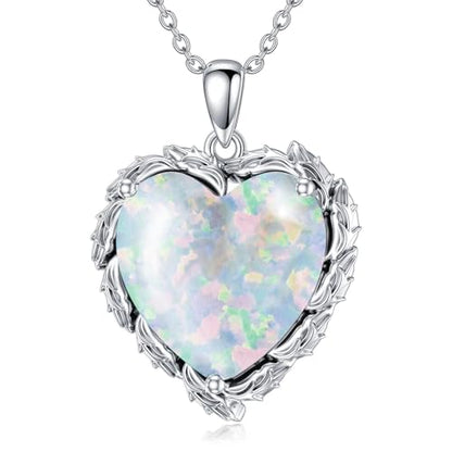 Genuine Gemstone Heart Necklaces for Women 925 Sterling Silver Natural Turquoise/Rose Quartz/Moonstone Pendant Vintage Western Jewelry Gift for Mom Wife Her