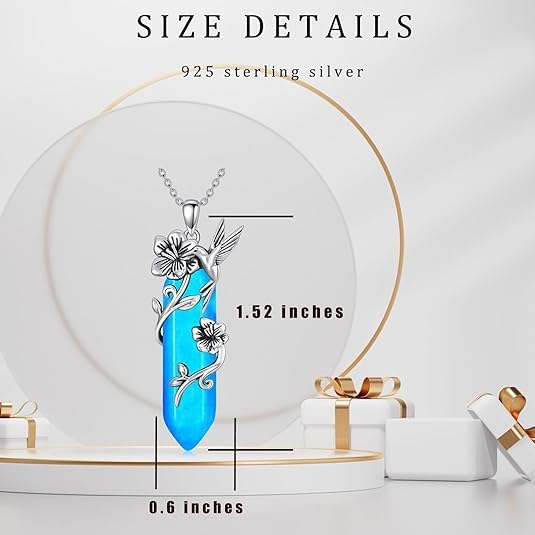 Hummingbird Necklace for Women 925 Sterling Silver Hexagonal Birthstone Gemstone Cute Bird Pendant for Girlfriends Jewelry for Her