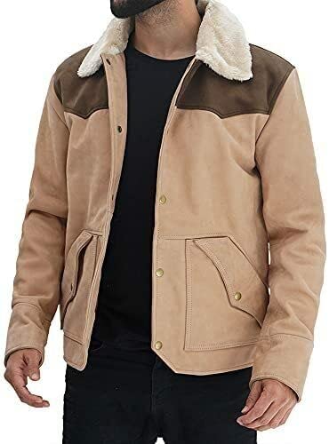 Yellow Men's TV Series John Dutton Cowboy Rip Wheeler Kevin Costner Suede Leather Jacket Stone