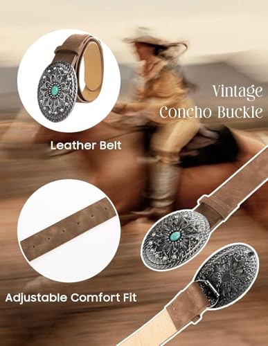 Women's Western Genuine Leather Belt Turquoise Buckle Cowgirl Country Style