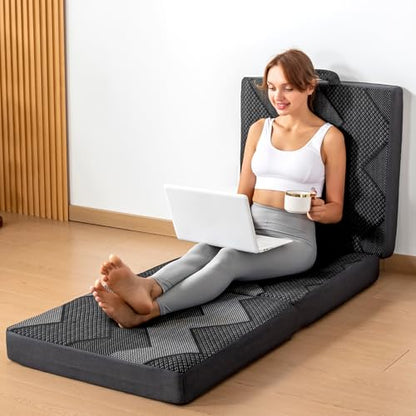 INGEROOM Trifold Mattress Queen - Memory Foam 6 inch Foldable Mattress for Camping, with Portable Handle, Non-Slip Folding Floor Bed Sofa for Guest Travel Yoga, Washable Breathable Cover