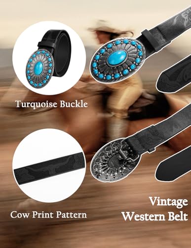 Women's Western Genuine Leather Belt Turquoise Buckle Cowgirl Country Style