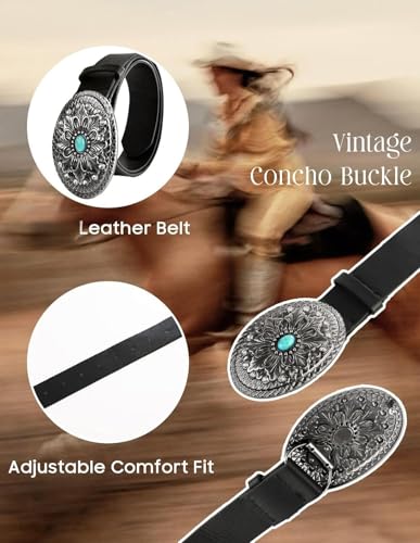 Women's Western Genuine Leather Belt Turquoise Buckle Cowgirl Country Style