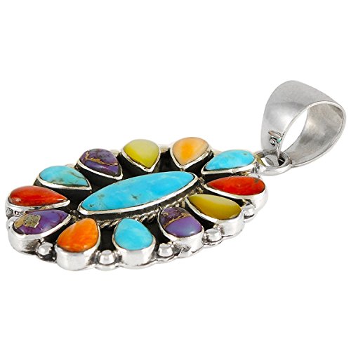 Turquoise Necklace 925 Sterling Silver & Genuine Gemstones Pendant 20"