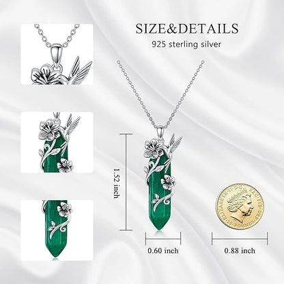 Hummingbird Necklace for Women 925 Sterling Silver Hexagonal Birthstone Gemstone Cute Bird Pendant for Girlfriends Jewelry for Her