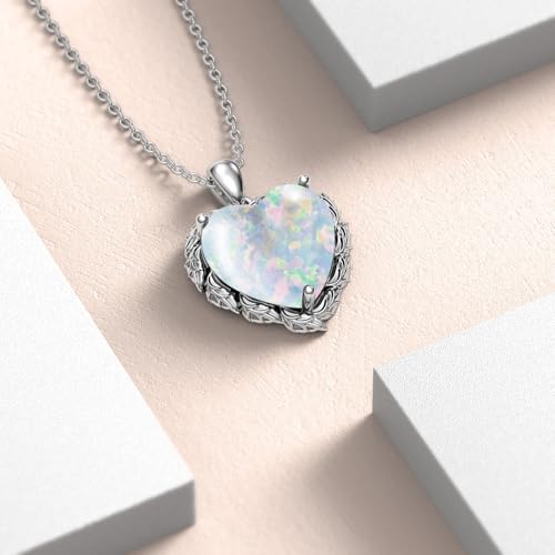 Genuine Gemstone Heart Necklaces for Women 925 Sterling Silver Natural Turquoise/Rose Quartz/Moonstone Pendant Vintage Western Jewelry Gift for Mom Wife Her