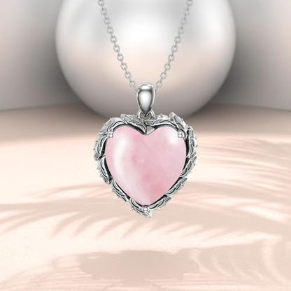 Genuine Gemstone Heart Necklaces for Women 925 Sterling Silver Natural Turquoise/Rose Quartz/Moonstone Pendant Vintage Western Jewelry Gift for Mom Wife Her