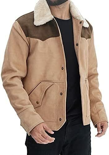 Yellow Men's TV Series John Dutton Cowboy Rip Wheeler Kevin Costner Suede Leather Jacket Stone