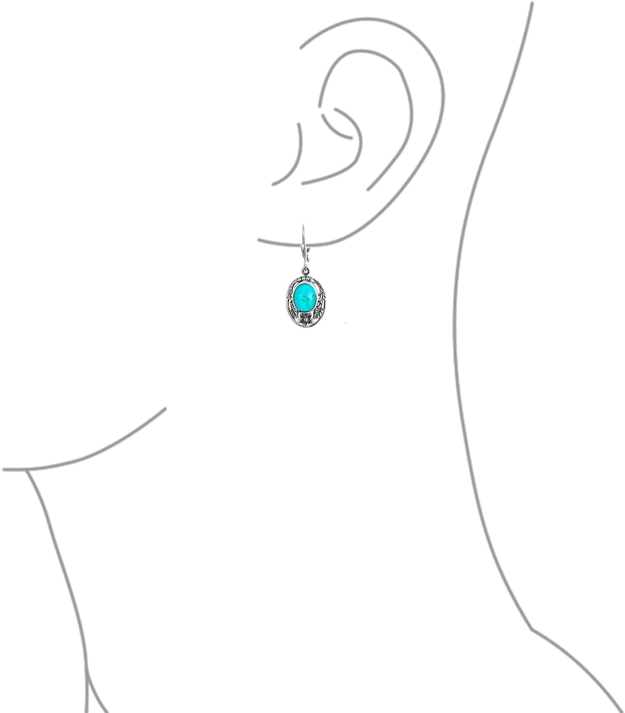 Boho Native American Style Marquise Shaped Gemstone Stabilized Blue Turquoise Coral Leaf Feather Dangling Earrings Western Jewelry For Women Teens Lever Back Oxidized .925 Sterling Silver