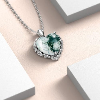 Genuine Gemstone Heart Necklaces for Women 925 Sterling Silver Natural Turquoise/Rose Quartz/Moonstone Pendant Vintage Western Jewelry Gift for Mom Wife Her