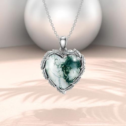 Genuine Gemstone Heart Necklaces for Women 925 Sterling Silver Natural Turquoise/Rose Quartz/Moonstone Pendant Vintage Western Jewelry Gift for Mom Wife Her