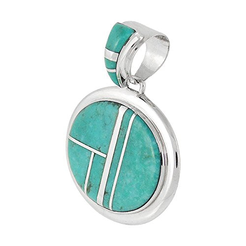 Turquoise Necklace Pendant 925 Sterling Silver Genuine Gemstones (20" Length)