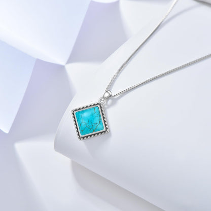 Turquoise Necklace 925 Sterling Silver Natural Turquoise Gemstone Pendant Vintage Bohemian Western Jewelry Gifts for Women