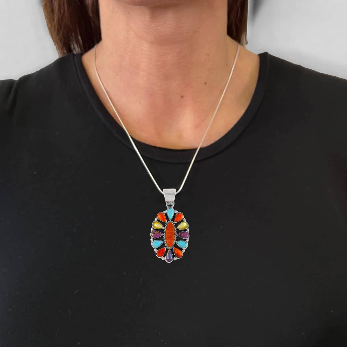 Turquoise Necklace 925 Sterling Silver & Genuine Gemstones Pendant 20"