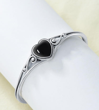 Genuine Turquoise Bracelet, Sterling Silver Native American Boho Adjustable Heart Bangle Cuff Jewelry for Women, Fit for 6.5 7 7.5 Inches