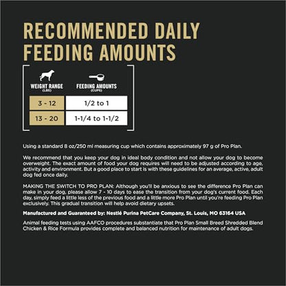 Purina Pro Plan Small Breed Dog Food Shredded Blend Chicken and Rice Formula With Guaranteed Live Probiotics - 34 lb. Bag