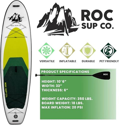 Roc Inflatable Stand Up Paddle Board 10' 6" with Premium SUP Paddle Board Accessories, Wide Stable Design, Non-Slip Comfort Deck for Youth & Adults