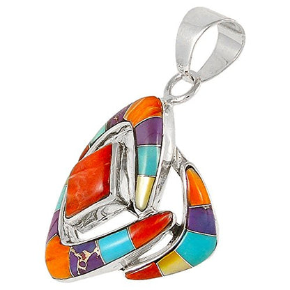 Turquoise Necklace 925 Sterling Silver & Genuine Gemstones and Semiprecious Gemstones Pendant 20"