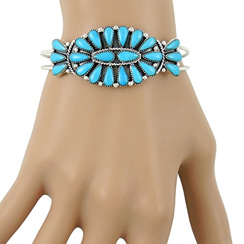 Turquoise Bracelet Sterling Silver 925 Genuine Gemstones Cuff Bracelet (Southwest Style)