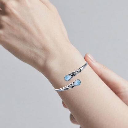 925 Sterling Silver Genuine Gemstone Bracelet for Women Men Handmade Adjustable Boho Navajo Style Bangle Cuff Natural Stone Jewelry Gift