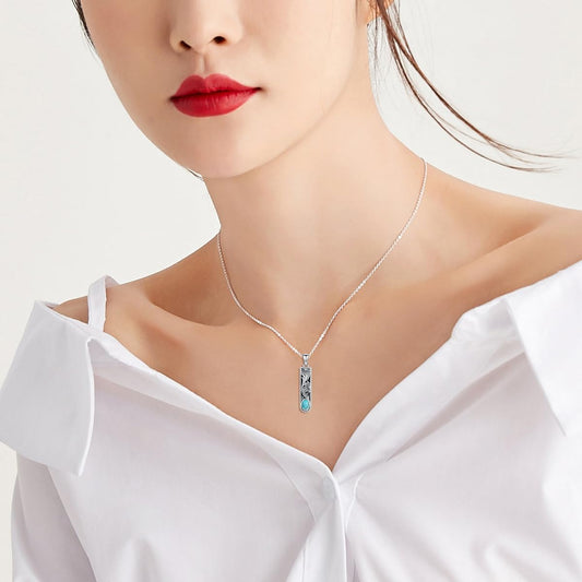 Turquoise Bar Necklace 925 Sterling Silver Real Turquoise Gemstone Minimalist Vertical Bar Pendant Vintage Jewelry Gifts for Women