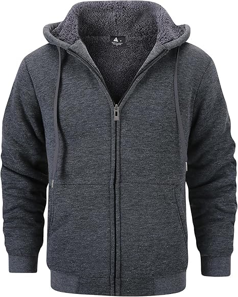 V VALANCH Men Hoodies Zip Up Sherpa Lined Sweatshirts Heavyweight Thick Warm Fleece Winter Jacket