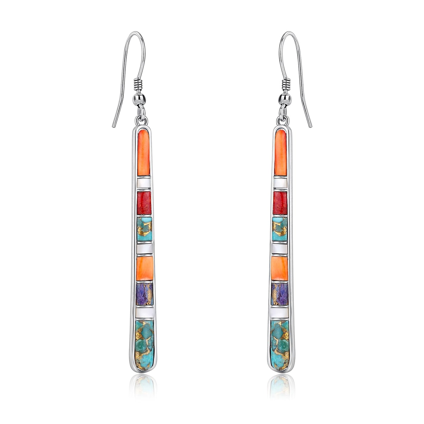 Turquoise Earrings for Women 925 Sterling Silver Gemstones Dangle Earrings Bohemian Style Statement Bar Earrings Dangle Earrings for Women Earrings Valentines Gifts