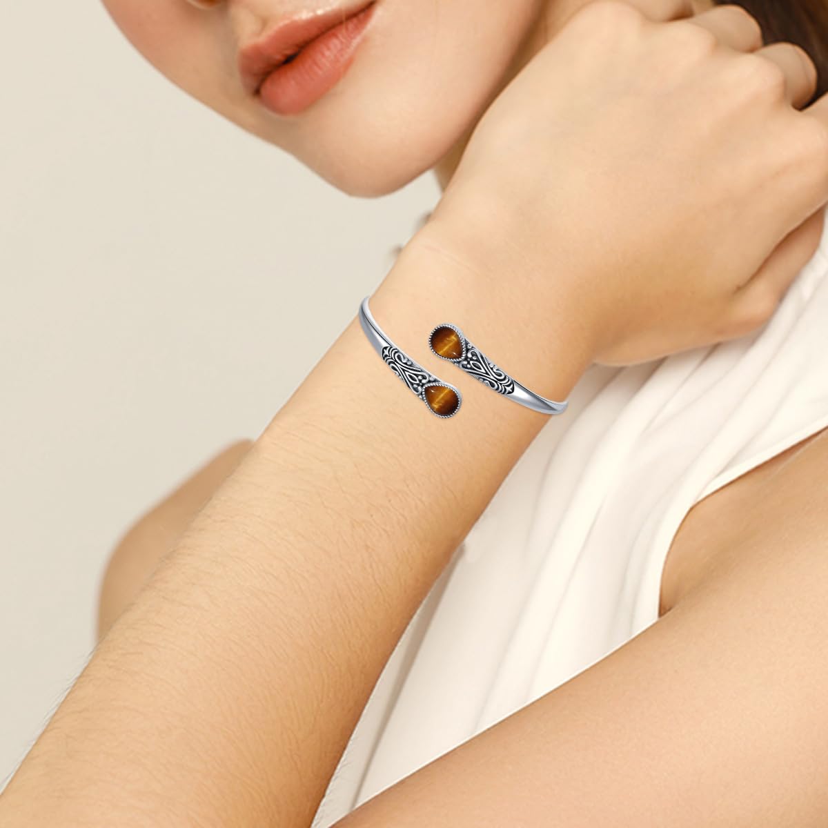 925 Sterling Silver Genuine Gemstone Bracelet for Women Men Handmade Adjustable Boho Navajo Style Bangle Cuff Natural Stone Jewelry Gift
