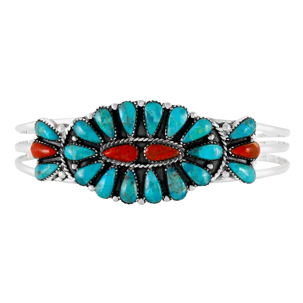 Turquoise Bracelet Sterling Silver 925 Genuine Gemstones Cuff Bracelet (Southwest Style)